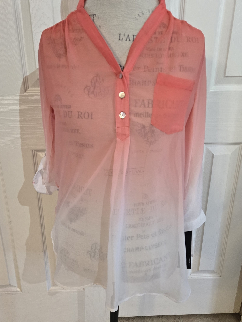 Takara Coral to White Ombre Sheer Blouse